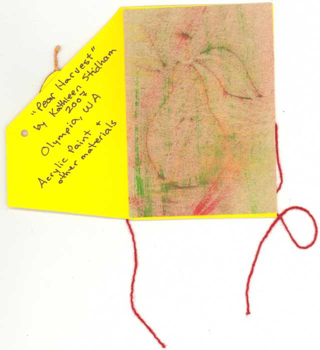 the inside of the card with inscription and more abstract pear